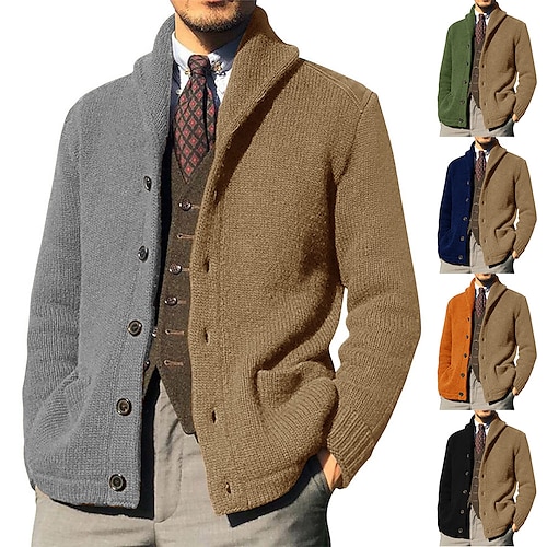 

Men's Sweater Cardigan Sweater Sweater Jacket Ribbed Knit Cropped Button Knitted Color Block Lapel Warm Ups Modern Contemporary Daily Wear Going out Clothing Apparel Fall & Winter Black Dark Navy M L