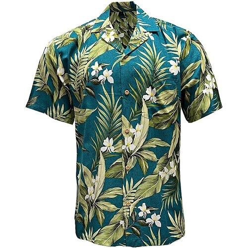 

Men's Shirt Aloha Shirt Floral Graphic Prints Turndown Green Black Blue Yellow Dark Green 3D Print Outdoor Street Short Sleeve Button-Down Print Clothing Apparel Tropical Fashion Hawaiian Soft