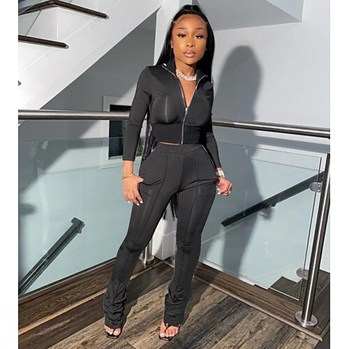 

Women's Sweatshirt Tracksuit Pants Sets Sweatpants Basic Green Black Sports Outdoor Casual Solid Color Zipper Stand Collar S M L XL XXL