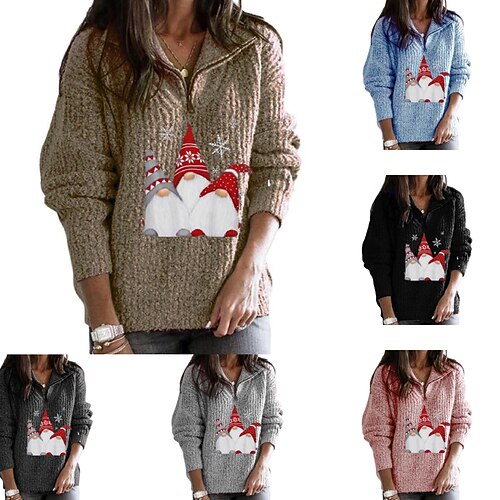 

Women's Ugly Christmas Sweater Pullover Sweater Jumper Crochet Knit Zipper Knitted Geometric Shirt Collar Stylish Casual Christmas Holiday Winter Fall Black Blue S M L / Long Sleeve / Regular Fit