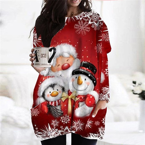 

Women's Plus Size Christmas Dress Casual Dress Santa Claus Long Sleeve Winter Fall Casual Festival Mini Dress Going out Dress