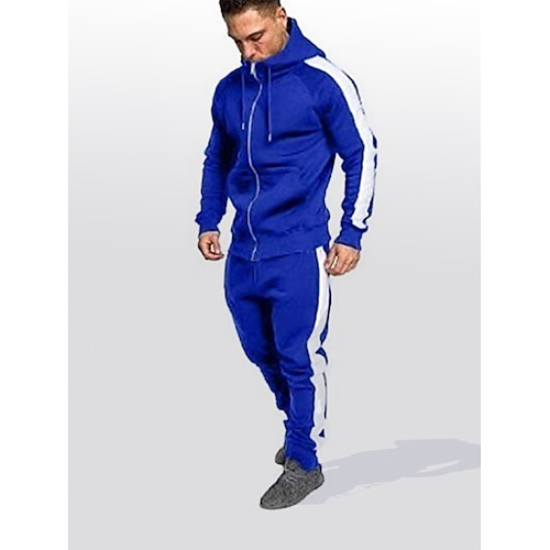 

Men's Tracksuit Sweatsuit 2 Piece Full Zip Casual Winter Long Sleeve High Waist Cotton Thermal Warm Breathable Soft Fitness Gym Workout Running Sportswear Activewear Color Block TZ2 TZ3 TZ4