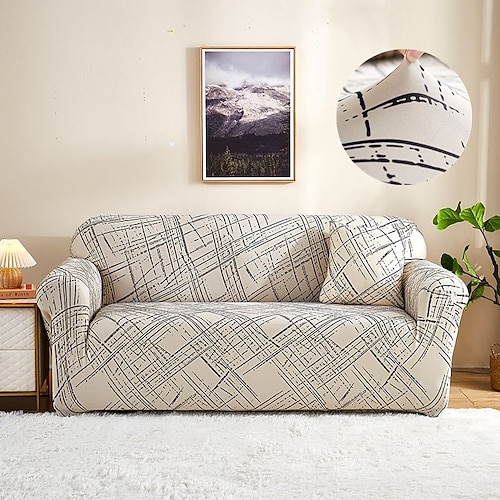 

Stretch Sofa Cover Slipcover with Seat Cover Elastic Sectional Couch Armchair Loveseat 4 Or 3 Seater L Shape Soft Durable Washable