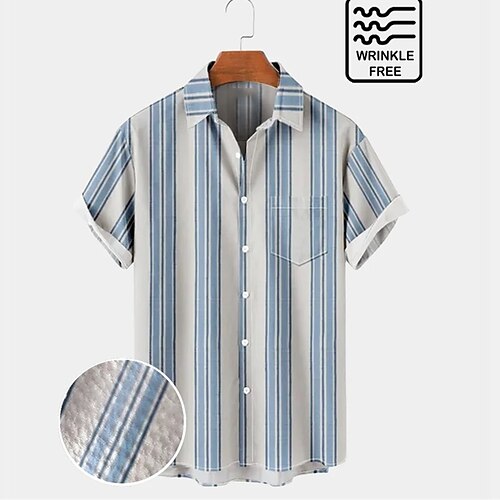 

Men's Shirt Striped Graphic Prints Turndown Blue 3D Print Outdoor Street Short Sleeves Button-Down Print Clothing Apparel Fashion Designer Casual Breathable