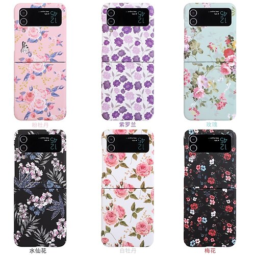 

Phone Case For Samsung Galaxy Flip Z Flip 4 Z Flip 3 Bumper Frame Flip Full Body Protective Flower TPU