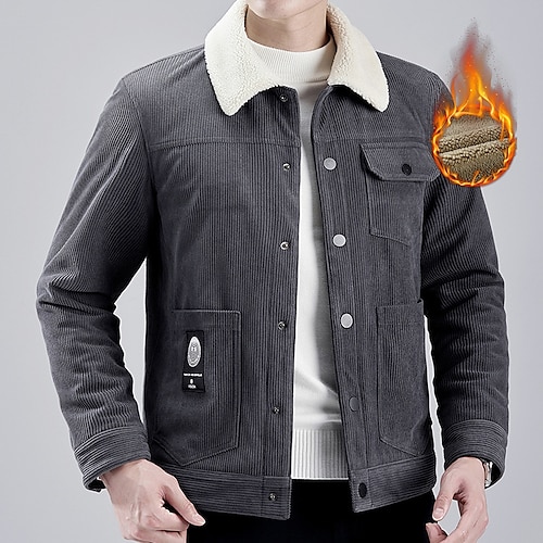 

Men's Winter Jacket Sherpa jacket Winter Coat Warm Daily Wear Vacation Going out Single Breasted Turndown Comfort Leisure Jacket Outerwear Solid / Plain Color Pocket Button-Down khaki Coffee Grey