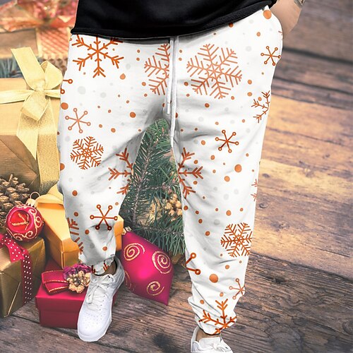 

Men's Christmas Pants Joggers Trousers Casual Pants Pocket Drawstring Elastic Waist Graphic Prints Snowflake Christmas Comfort Sports Outdoor Casual Daily Streetwear Designer Black Blue Micro-elastic