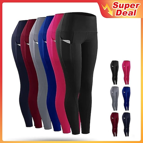

Women's Compression Tights Leggings Side Pockets Bottoms Athletic Athleisure Cotton Tummy Control Butt Lift Breathable Running Jogging Training Sportswear Activewear Solid Colored Deep Green Black