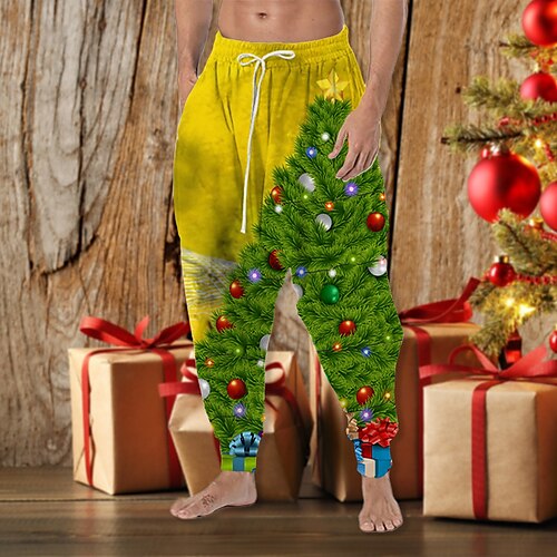 

Men's Christmas Pants Joggers Trousers Beach Pants Baggy Harem Pants Drawstring Elastic Waist 3D Print Tree Graphic Prints Comfort Soft Christmas Casual Daily Streetwear Designer Green Green Yellow