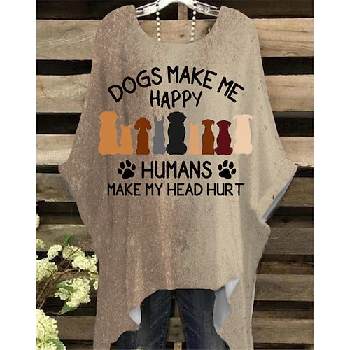 

Damen T Shirt Kaki Tier Katze Bedruckt Halbe Ärmel Täglich Aktiv Vintage Strassenmode Rundhalsausschnitt Übergröße XL