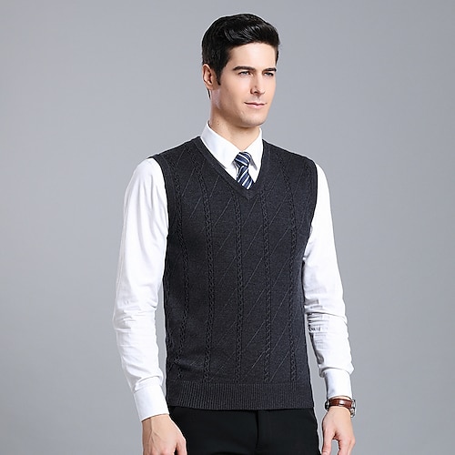 

Men's Sweater Vest Jumper Ribbed Knit Knitted Braided Solid Color V Neck Vintage Style Casual Christmas Work Drop Shoulder Winter Fall Wine Dark Gray S M L