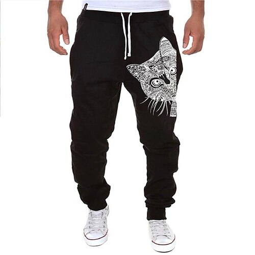 

Men's Sweatpants Joggers Trousers Drawstring Elastic Waist Print Graphic Prints Comfort Sports Outdoor Casual Daily Cotton Blend Streetwear Designer Black Grey Micro-elastic