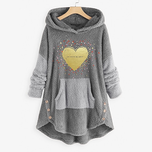 

Women's Sweatshirt Pullover Sherpa Fleece Teddy Button Front Pocket Black Red Gray Graphic Street Round Neck Long Sleeve Fleece S M L XL XXL 3XL