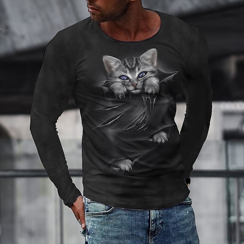

Men's T shirt Tee Tee Graphic Round Neck Black 3D Print Casual Daily Long Sleeve Print Clothing Apparel Fashion Designer Comfortable Big and Tall