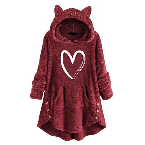 

Women's Cat Ear Fleece Hoodie Tops Sweatshirt Plain Button Pocket Long Sleeve Hooded Casual Teddy Home Daily Winter Fall Windproof Warm