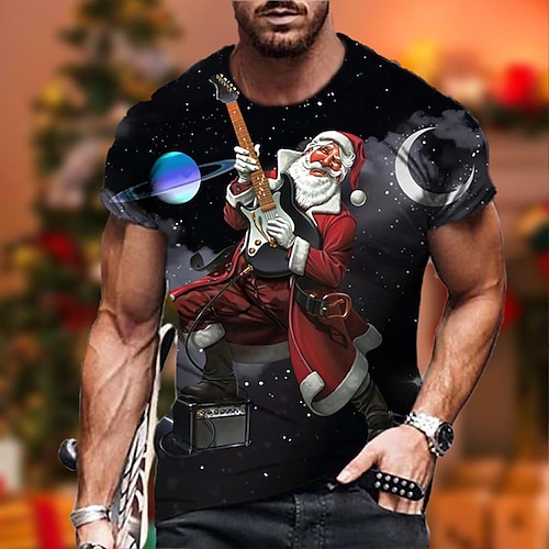 

Men's Unisex Christmas T shirt 3D Print Graphic Prints Santa Claus Print Short Sleeve Tops Casual Designer Big and Tall Black / Summer