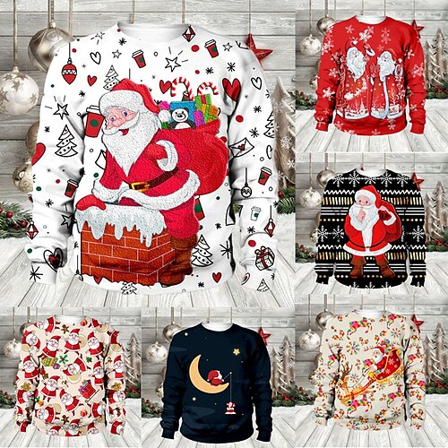 

Kids Boys Christmas Sweatshirt Pullover Cartoon Santa Claus Elk Long Sleeve Children Top Casual Sweatshirt Fashion Cool Black Champagne Red Winter 3-7 Years