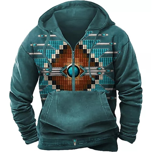 

Men's Zip Up Hoodies Pullover Blue Hooded Graphic Prints Half Zip Front Pocket Daily Holiday Going out 3D Print Basic Boho Designer Spring & Fall Clothing Apparel Hoodies Sweatshirts