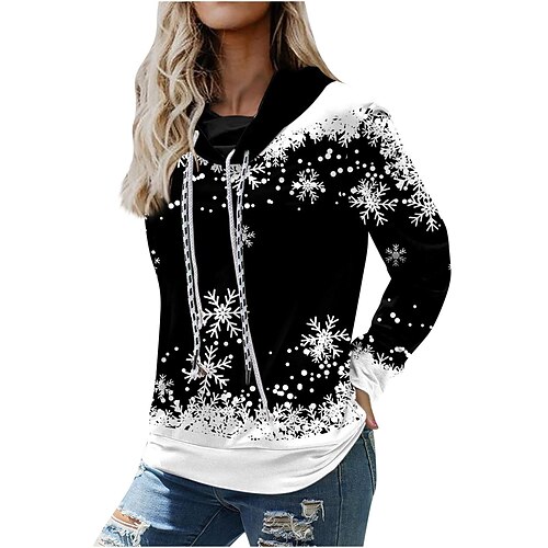 

Women's Hoodie Sweatshirt Basic Oversized Christmas Wine Red Red black and white Green Christmas Tree Christmas Hoodie Long Sleeve S M L XL 2XL