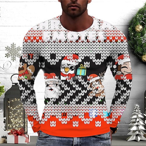 

Men's T shirt Tee Santa Claus Graphic Prints Crew Neck Gray 3D Print World Cup Outdoor Street Long Sleeve Print Clothing Apparel Basic Sports Designer Casual