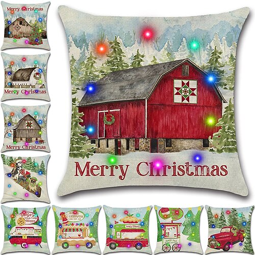 

Christmas LED Lights Throw Pillow Cover 1PC Santa Soft Decorative Square Cushion Pillowcase for Bedroom Livingroom Sofa Couch Chair Superior Quality