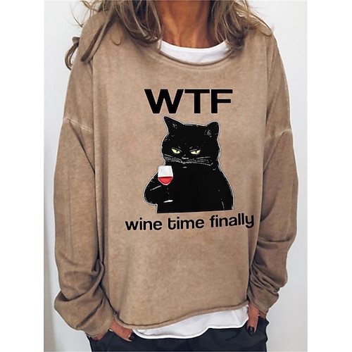 

Women's Sweatshirt Pullover Basic Green Blue Khaki Cat Street Round Neck Long Sleeve S M L XL 2XL 3XL