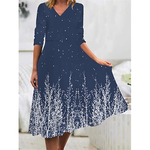 

Robe mi-longue Femme Robe casual manche longue Hiver Automne Printemps - Mode Imprimer Arbre Col V du quotidien Fin de semaine 2023 Rouge Bordeaux Bleu Marron S M L XL 2XL 3XL 4XL 5XL 6XL