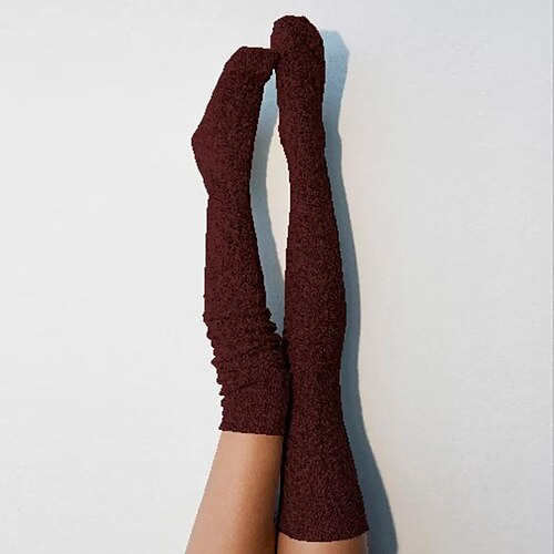 

Women's Stockings Thigh-High Crimping Socks Winter Tights Thermal Warm High Elasticity Winter Black Wine Light Grey One-Size