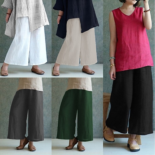 

Women's Wide Leg Wide-Leg Plain Retro Regular Spring & Fall Green Black Khaki Dark Gray