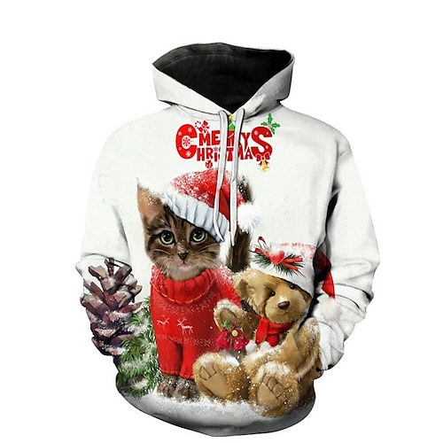 

Men's Pullover Hoodie Sweatshirt White Hooded Animal Cat Graphic Prints Print Christmas Daily Sports 3D Print Basic Streetwear Designer Spring Fall Clothing Apparel Hoodies Sweatshirts