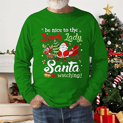 

Men's T shirt Tee Graphic Tee Christmas Shirt Santa Claus Graphic Prints Crew Neck Green Black Wine Red Navy Blue Hot Stamping Christmas Street Long Sleeve Clothing Apparel Basic Designer Casual