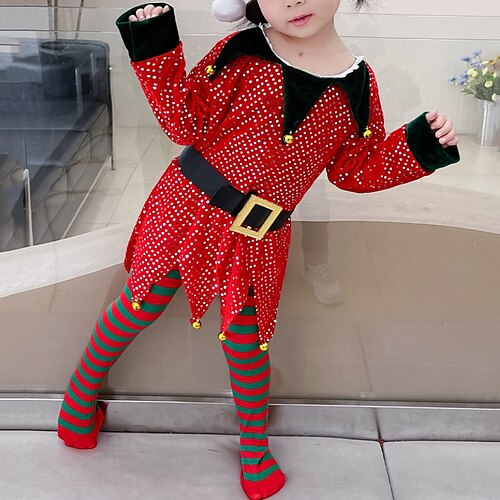 

Kids Girls' Christmas Dress Polka Dot A Line Dress Above Knee Dress Performance Crew Neck Long Sleeve Active Dress 7-13 Years Winter Dark Green Red