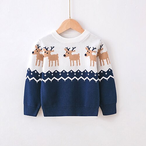 

Toddler Girls' Ugly Christmas Sweater Deer School Print Long Sleeve Crewneck Active 3-7 Years Winter Blue