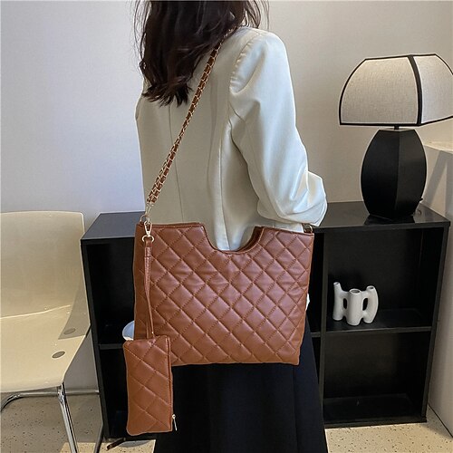 

Women's Leather Bag Crossbody Bag Shoulder Bag Handbag PU Leather Chain Plain Daily Black khaki Brown White