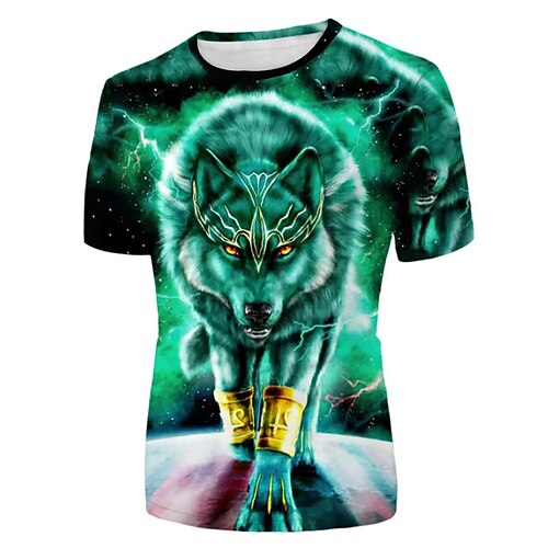 

Men's Unisex T shirt Tee Wolf Graphic Prints Crew Neck Blue 3D Print Outdoor Street Short Sleeve Print Clothing Apparel Sports Designer Casual Big and Tall / Summer / Summer