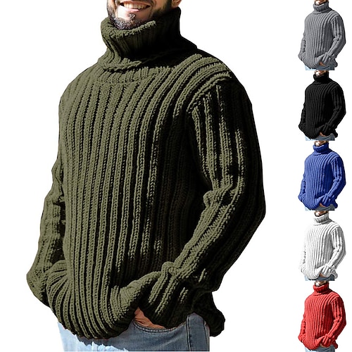 

Men's Sweater Pullover Sweater Jumper Turtleneck Sweater Ribbed Cable Knit Cropped Knitted Turtleneck Modern Contemporary Daily Wear Going out Clothing Apparel Fall & Winter Black White M L XL
