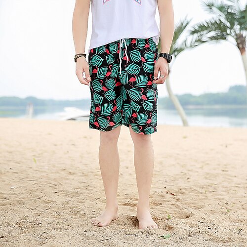 

Men's Swim Shorts Swim Trunks Board Shorts Drawstring Elastic Waist Leaf Shark Print Comfort Breathable Knee Length Casual Daily Beach Fashion Streetwear Green Blue Micro-elastic
