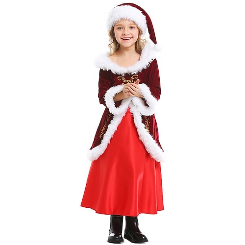 

Santa Claus Mrs.Claus Masquerade Fancy Christmas Dress Girls' Christmas Christmas Masquerade Christmas Eve Kid's Party Christmas Velvet Dress Belt Hat