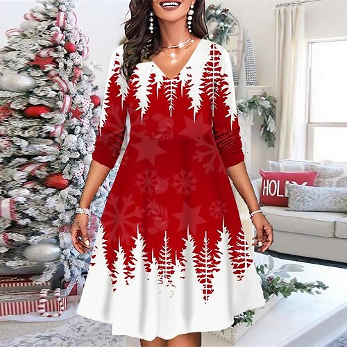 

Damen Weihnachten Freizeitkleid Etuikleid Minikleid Blau Rot Langarm Baum Aufdruck Winter Herbst V-Ausschnitt Urlaub Freizeit 2022 xs s m l xl 2xl 3xl 4xl 5xl 6xl