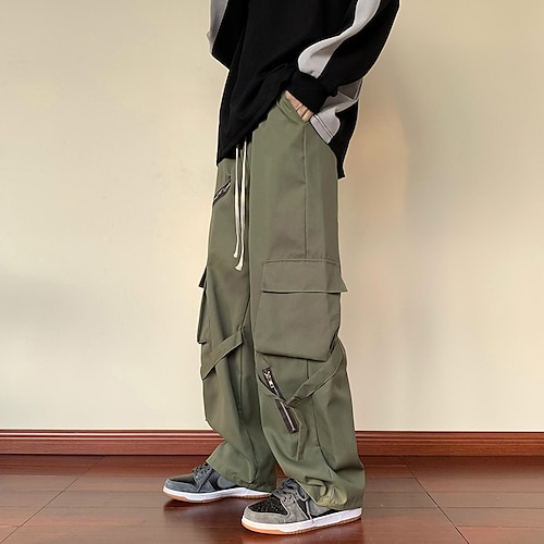

Men's Cargo Pants Trousers Work Pants Drawstring Elastic Waist Multi Pocket Solid Colored Comfort Breathable Casual Daily Streetwear Cotton Blend Sports Fashion ArmyGreen Black Micro-elastic