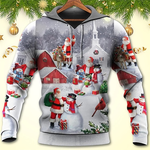

Men's Pullover Hoodie Sweatshirt Blue Red Gray Hooded Santa Claus Graphic Prints Ugly Christmas Print Daily Sports 3D Print Basic Streetwear Designer Spring & Fall Clothing Apparel Hoodies