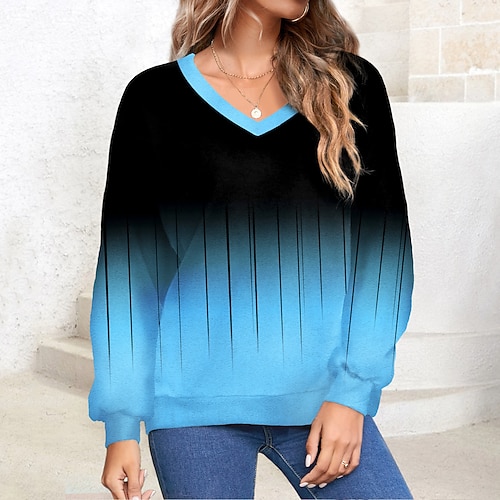 

Women's Sweatshirt Pullover Basic Green Blue Purple Color Block Street V Neck Long Sleeve S M L XL 2XL