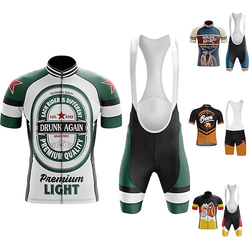 

21Grams Men's Cycling Jersey with Bib Shorts Cycling Jersey Set Short Sleeve Mountain Bike MTB Road Bike Cycling Black Green Royal Blue Oktoberfest Beer Bike 3D Pad Breathable Quick Dry Moisture