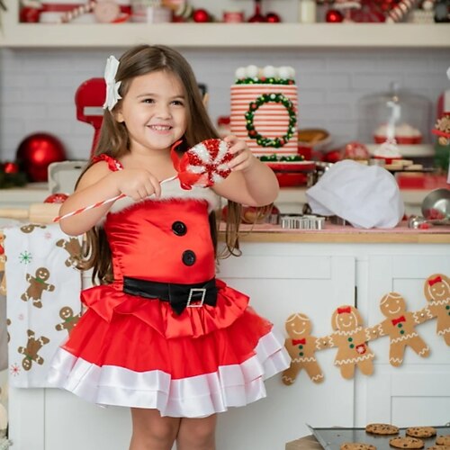 

Kids Girls' Christmas Dress Solid Color A Line Dress Above Knee Dress Outdoor Cotton Off Shoulder Sleeveless Active Dress 3-7 Years Spring Red