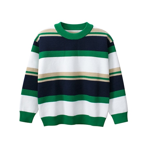 

Kids Girls' Sweater Stripe School Print Long Sleeve Crewneck Fashion 5-13 Years Winter Green
