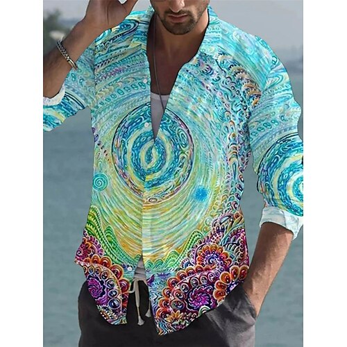 

Herren Hemd Blumen Abstrakt Grafik-Drucke Umlegekragen Blau 3D-Druck Weihnachten Strasse Langarm Button-Down Bedruckt Bekleidung Modisch Designer Casual Weich