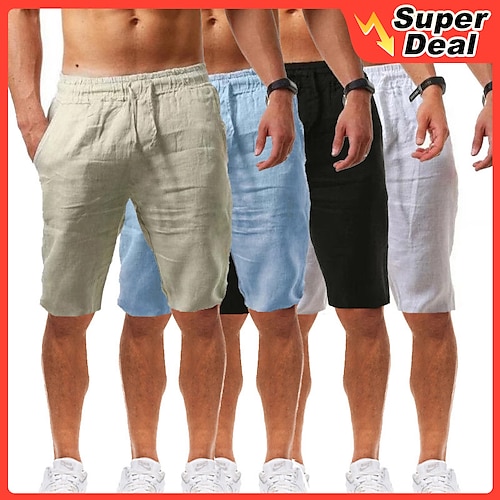 

Men's Shorts Beach Shorts Drawstring Front Pocket Solid Colored Soft Outdoor Knee Length Casual Going out Cotton Blend Shorts Casual / Sporty Slim Green Black Micro-elastic