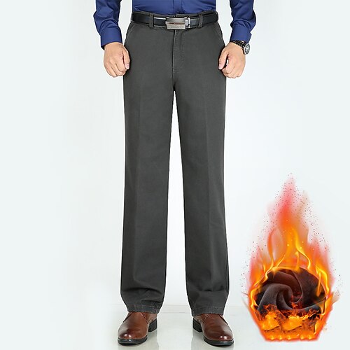 

Men's Dress Pants Fleece Pants Trousers Pocket Solid Color Comfort Warm Business Casual Daily Cotton Blend Retro Vintage Formal Dark Khaki Black Stretchy