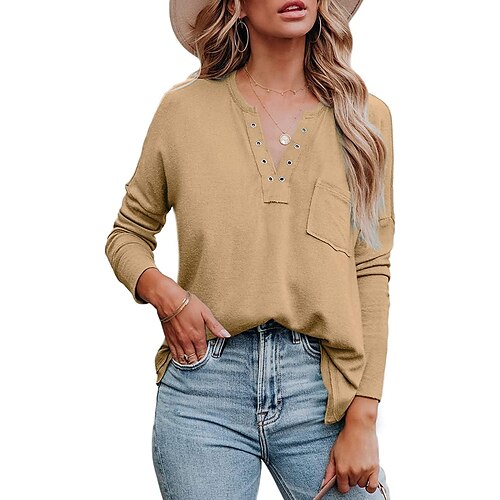 

chemise femme tunique tops à porter avec des leggings t-shirts surdimensionnés pour femmes col v manches longues chandails d'automne tops habillés