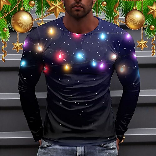 

Men's T shirt Tee Graphic Prints bulb Crew Neck Sea Blue 3D Print Outdoor Christmas Long Sleeve Print Clothing Apparel Basic Sports Designer Casual